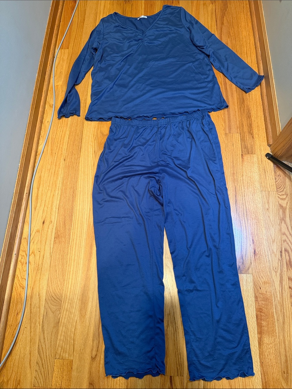 Women's Navy Blue Pajama Set - Long Sleeve Top & Elastic Waist Pants